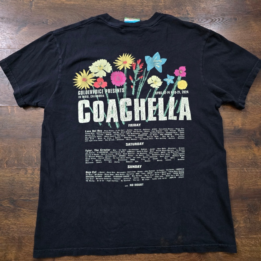 Coachella 2024 Festival Lineup T-Shirt Mens Large Black Lana Del Rey Tyler Doja